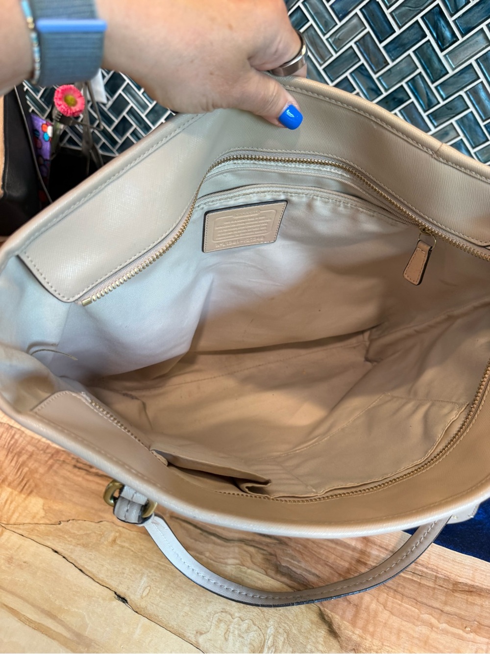 Coach Pebble Leather Tote in Taupe - Picture 11 of 13